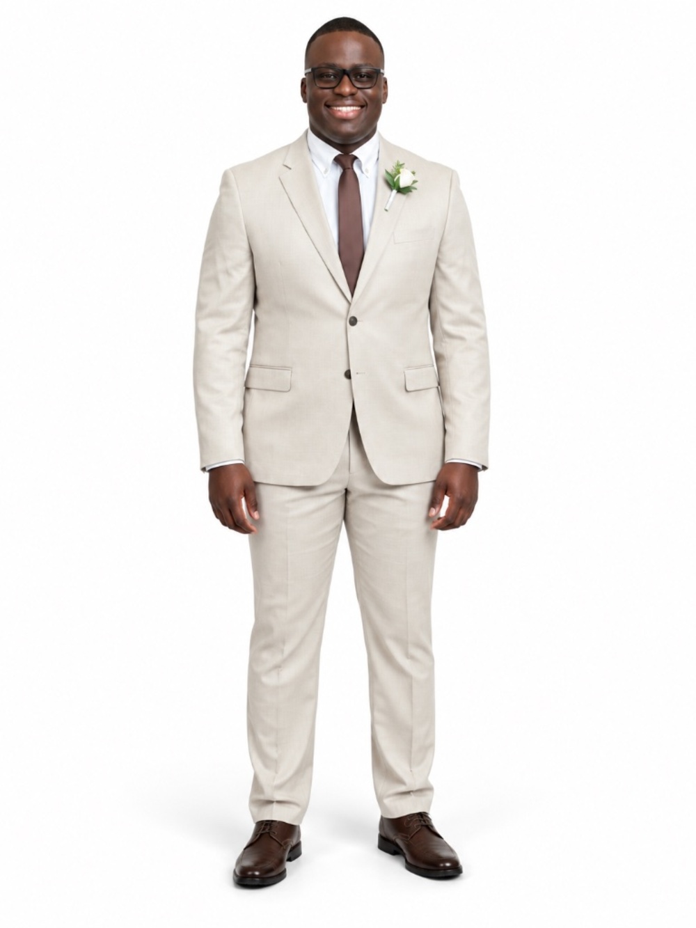 Nautica Men's Light Stone Beige Modern Fit Suit Jacket Pants 44R 38W Wedding